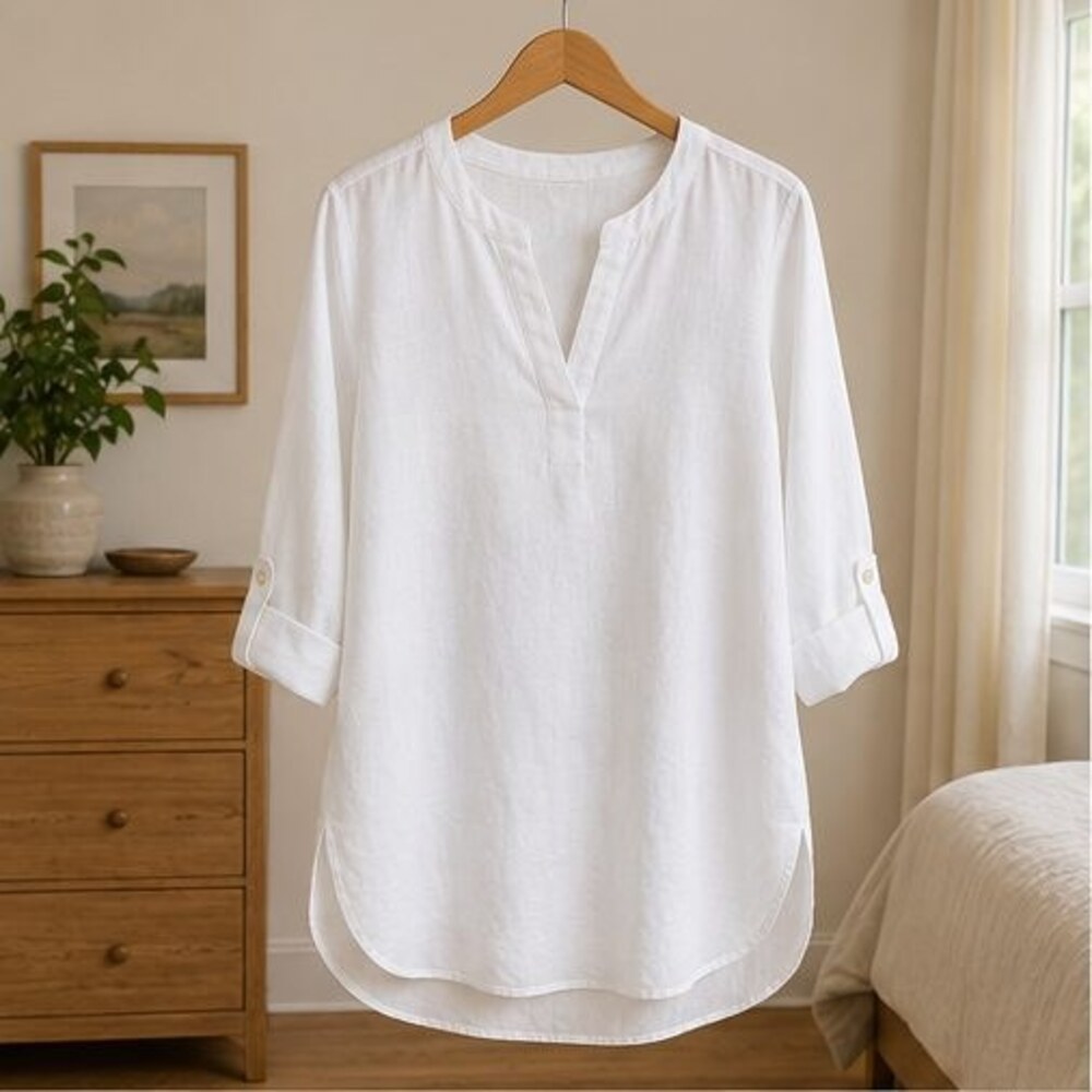 White Split Neck Tunic Blouse